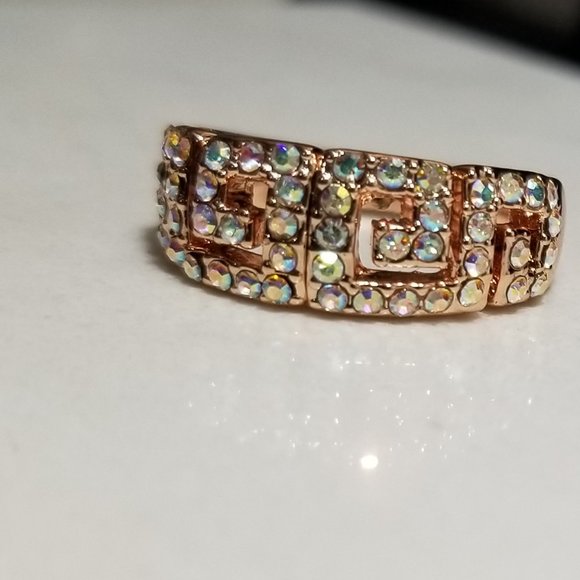 Rose Gold Plated Greek Key Ring Sparkle Sw New Old Stock - Picture 3 of 9